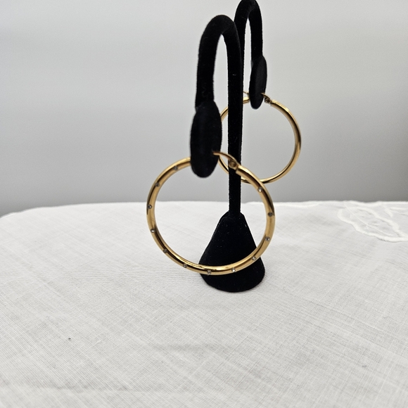 Gold Plated Crystal Hoop‎ 1.5" Earrings - Picture 8 of 10